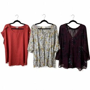 Plus Size 3X Top Bundle of 3 - MPH, Perch, Maurices Cottagecore Mixed Styles